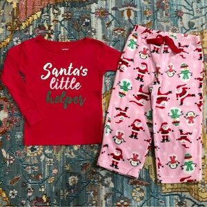 Carter's toddler red pink ice skating Santa’s Little Helper Christmas pajamas 2T